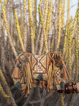 Beige Fringe Clutch
