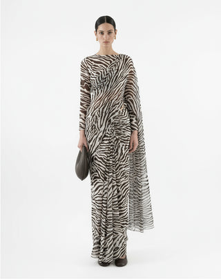 Pre Draped Zebra Print Saree
